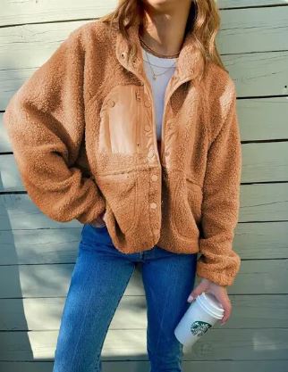 Fleecejacka Dam Knappstängning Mjuk Fleece för Kalla Dagar 1