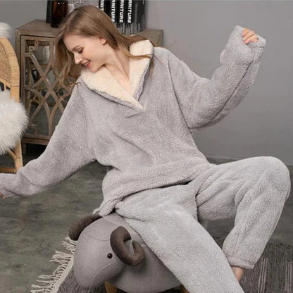 Variant image for Dam Pyjamas Set Långärmad Fleece med Matchande Pyjamasbyxor-11