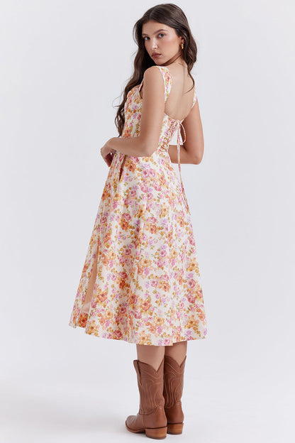Midi Klänning med Blommönster i Polyester – Elegant och Bekväm Passform för Sommarens Festligheter 5