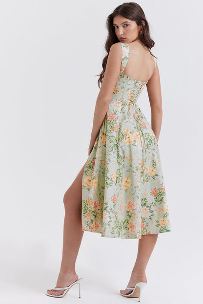 Midi Klänning med Blommönster i Polyester – Elegant och Bekväm Passform för Sommarens Festligheter 3