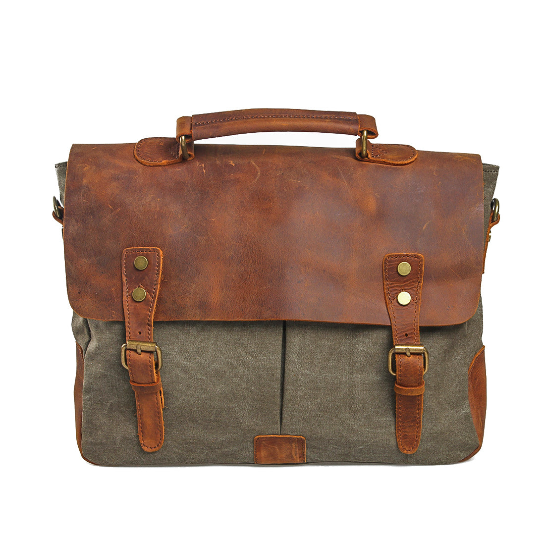 Variant image for Unisex Axelväska Vintage Bomull Canvas och Läder med Justerbar Axelrem-2