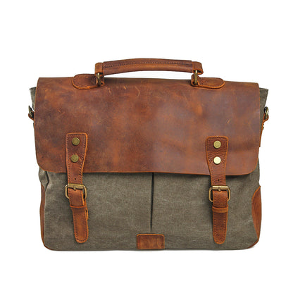 Variant image for Unisex Axelväska Vintage Bomull Canvas och Läder med Justerbar Axelrem-2