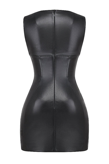 Dam Miniklänning Elegant Veganläder Figur-snygg-6
