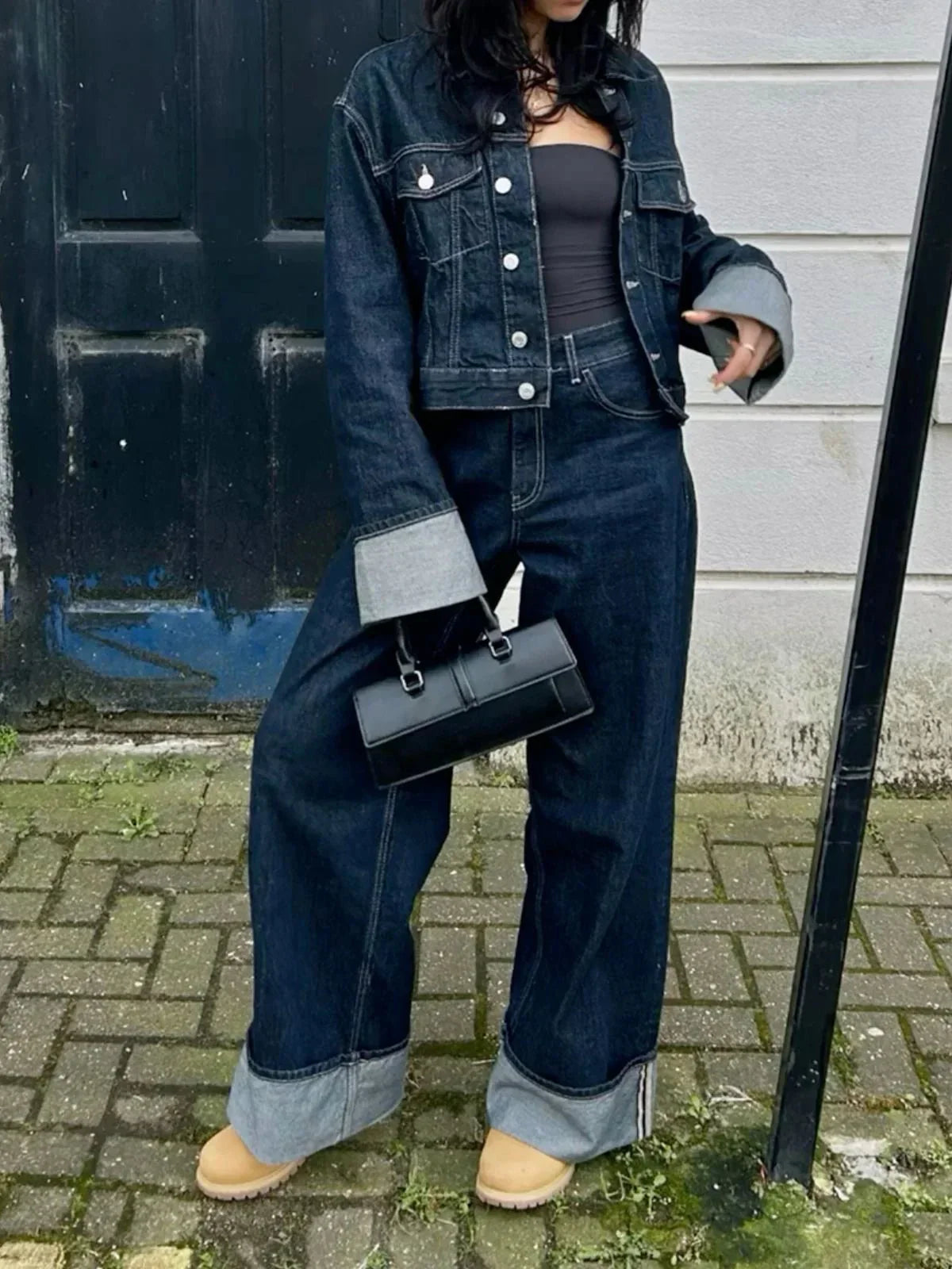 Dam Denim-set Trendig Design Hållbart Material-3