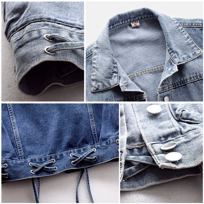 Dam Cardigan Retro Stil Högkvalitativ Denim Med Midja Passform-3