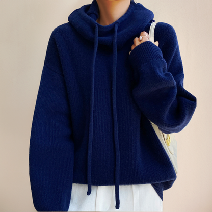 Dam Hoodie Överdimensionerad Hög Krage Mjukt Stickat Tyg 9
