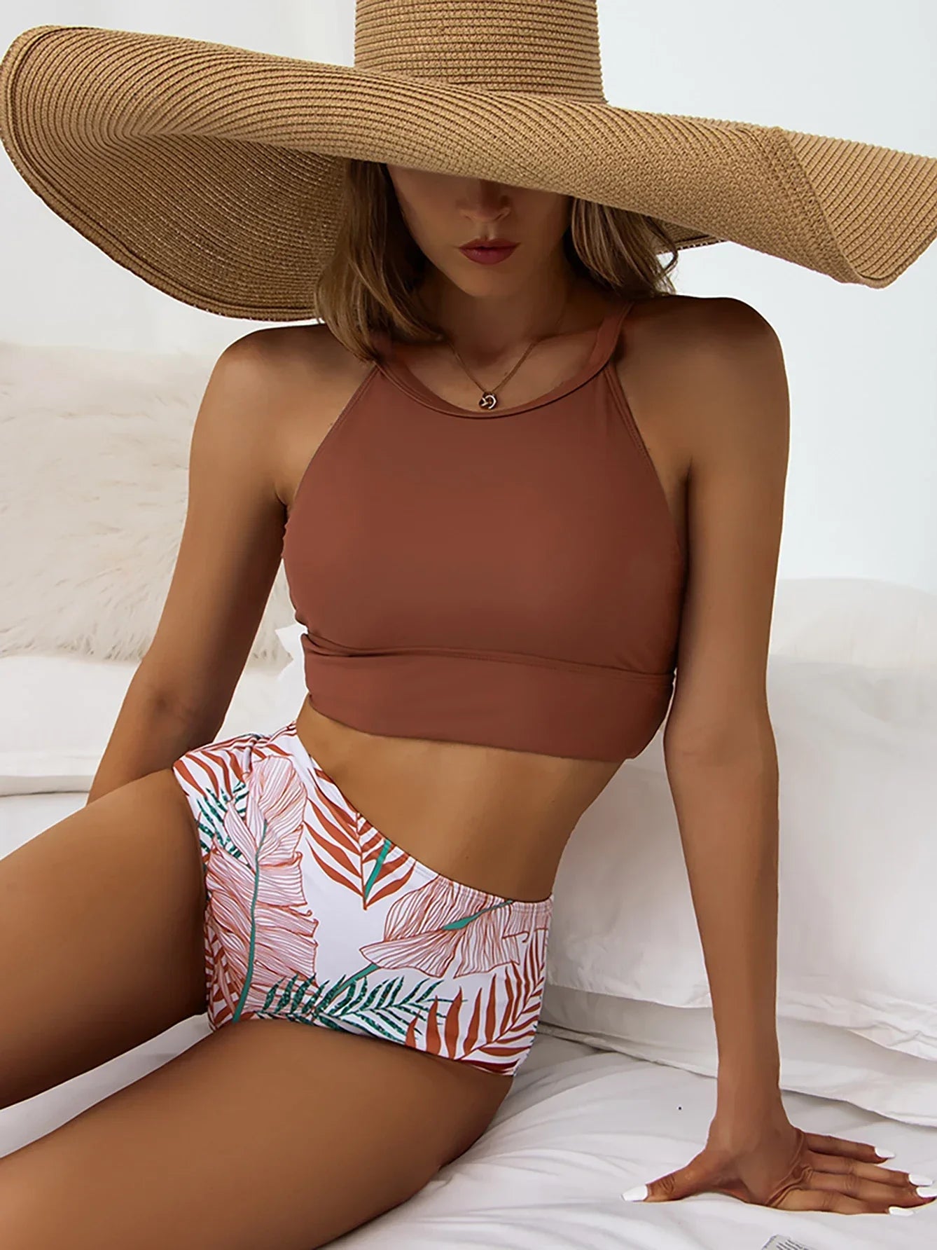 Kvinnors Bikiniset Hög Midja Polyester Spandex-3
