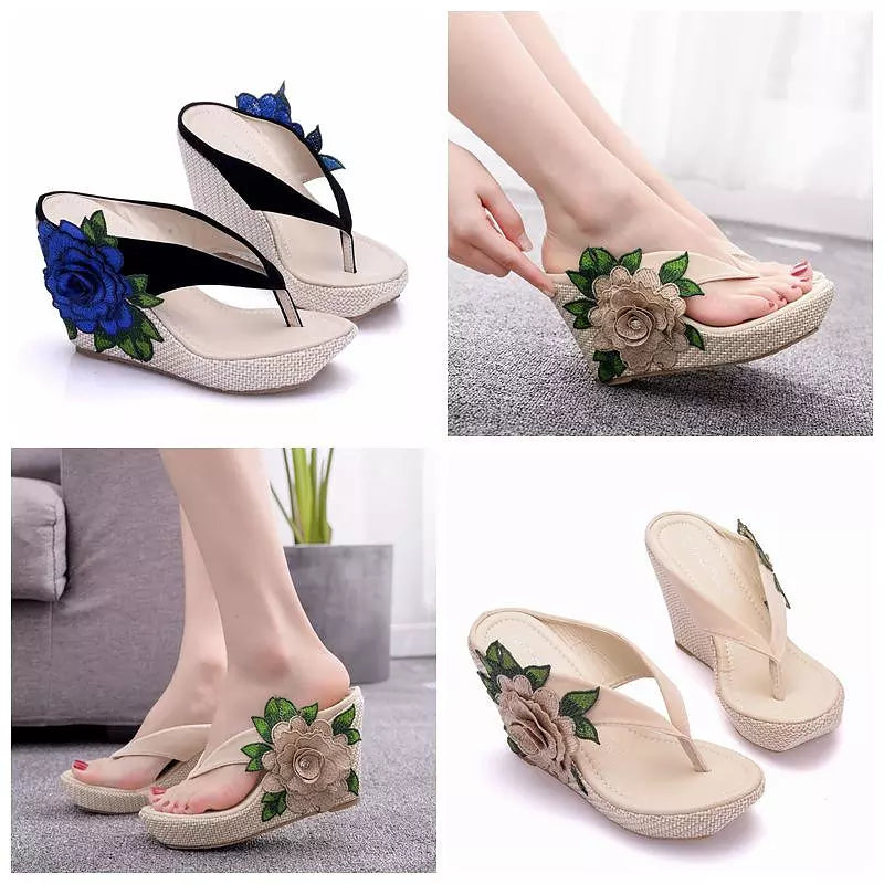 Dam Flip-Flops Hög Klack Blommönster EVA PU 2