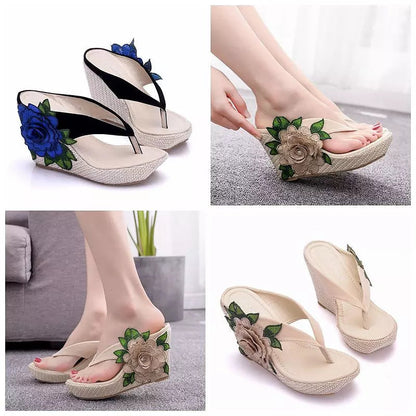 Dam Flip-Flops Hög Klack Blommönster EVA PU 2
