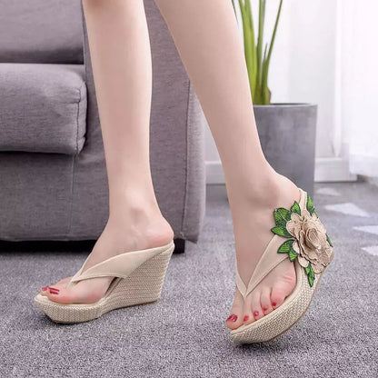 Dam Flip-Flops Hög Klack Blommönster EVA PU 3