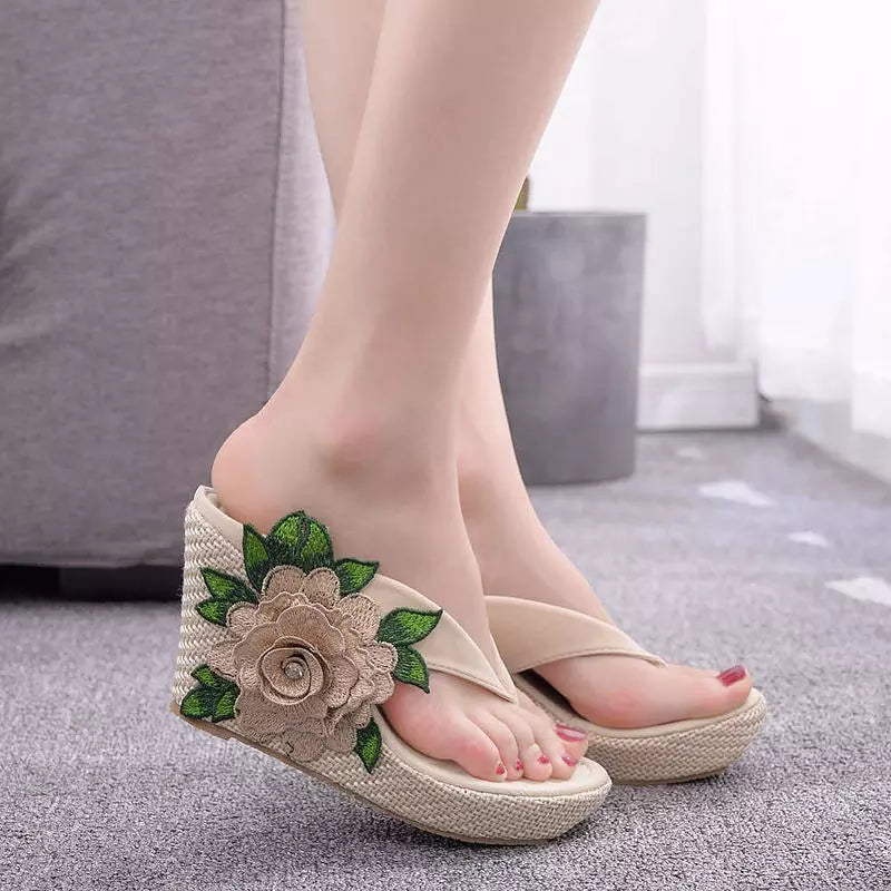 Dam Flip-Flops Hög Klack Blommönster EVA PU 4