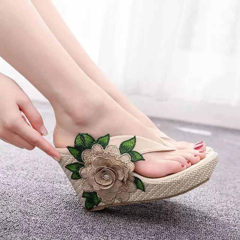 Dam Flip-Flops Hög Klack Blommönster EVA PU 6