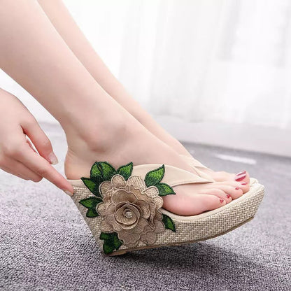 Dam Flip-Flops Hög Klack Blommönster EVA PU 6