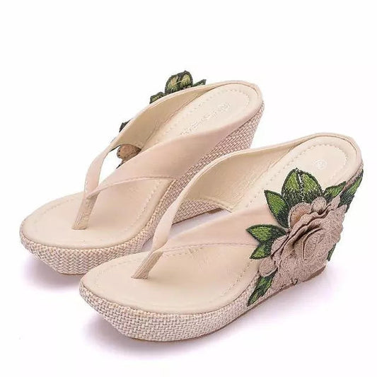 Dam Flip-Flops Hög Klack Blommönster EVA PU 1