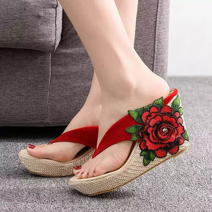 Dam Flip-Flops Hög Klack Blommönster EVA PU 8