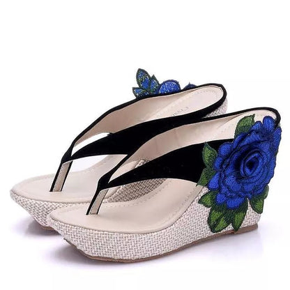 Dam Flip-Flops Hög Klack Blommönster EVA PU 9