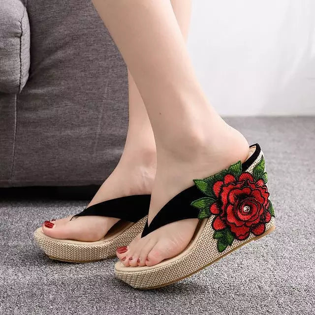 Dam Flip-Flops Hög Klack Blommönster EVA PU 10