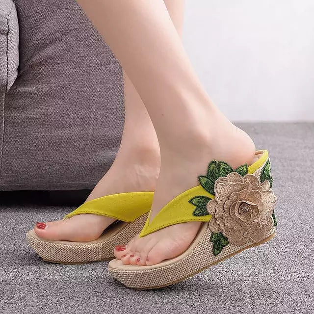 Dam Flip-Flops Hög Klack Blommönster EVA PU 12