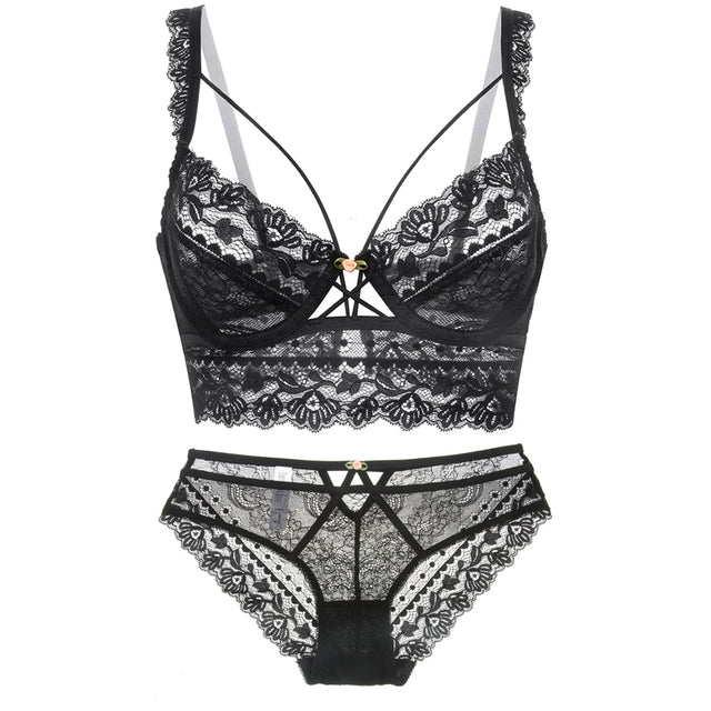 Variant image for Snygga Damunderkläder Set med Transparenta Trosor och Push-Up BH i Polyester och Spandex-13