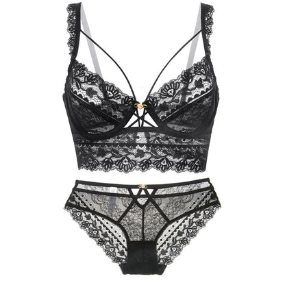 Variant image for Snygga Damunderkläder Set med Transparenta Trosor och Push-Up BH i Polyester och Spandex-13