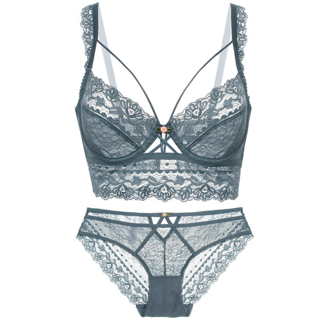 Variant image for Snygga Damunderkläder Set med Transparenta Trosor och Push-Up BH i Polyester och Spandex-25