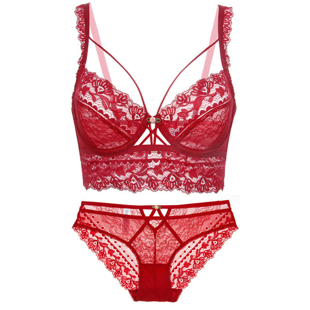 Snygga Damunderkläder Set med Transparenta Trosor och Push-Up BH i Polyester och Spandex-1