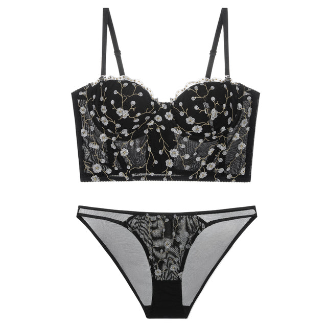 Kvinnors Underkläder Uppsättning Med Broderad Spets Och Justerbara Remmar-1