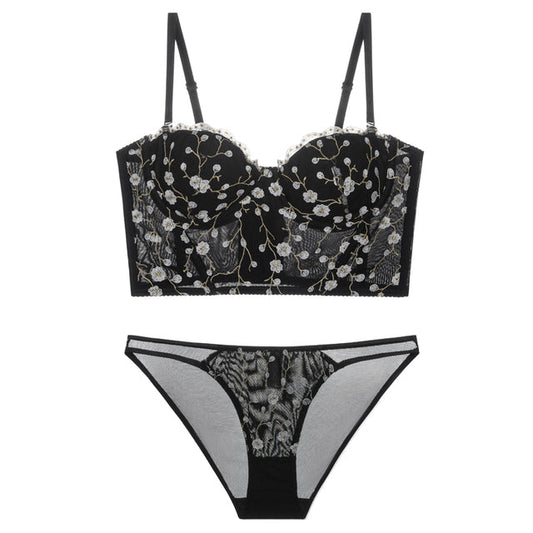 Kvinnors Underkläder Uppsättning Med Broderad Spets Och Justerbara Remmar-1