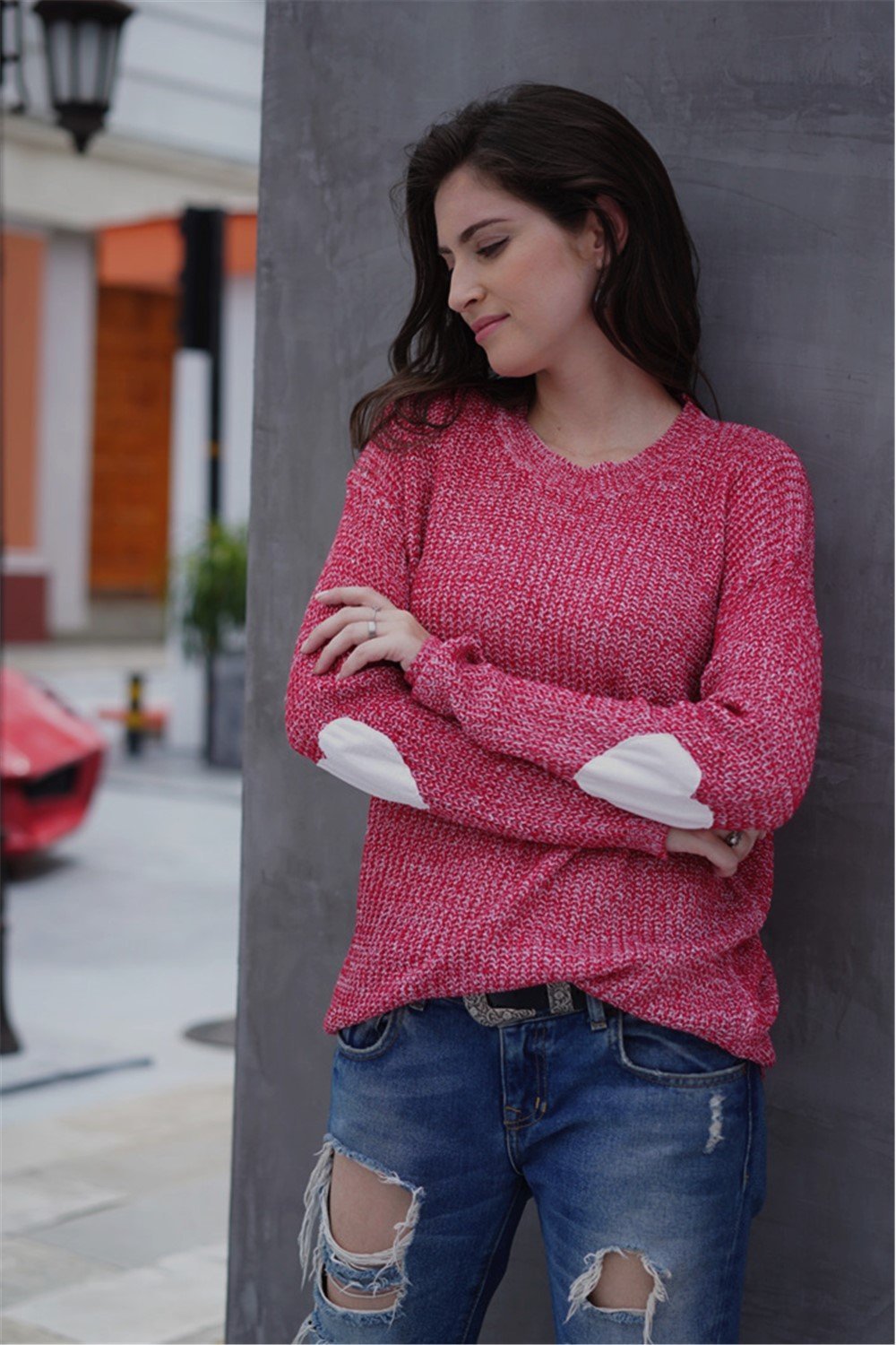 Dam Stickad Tröja Avslappnad Mjuk Akryl-3