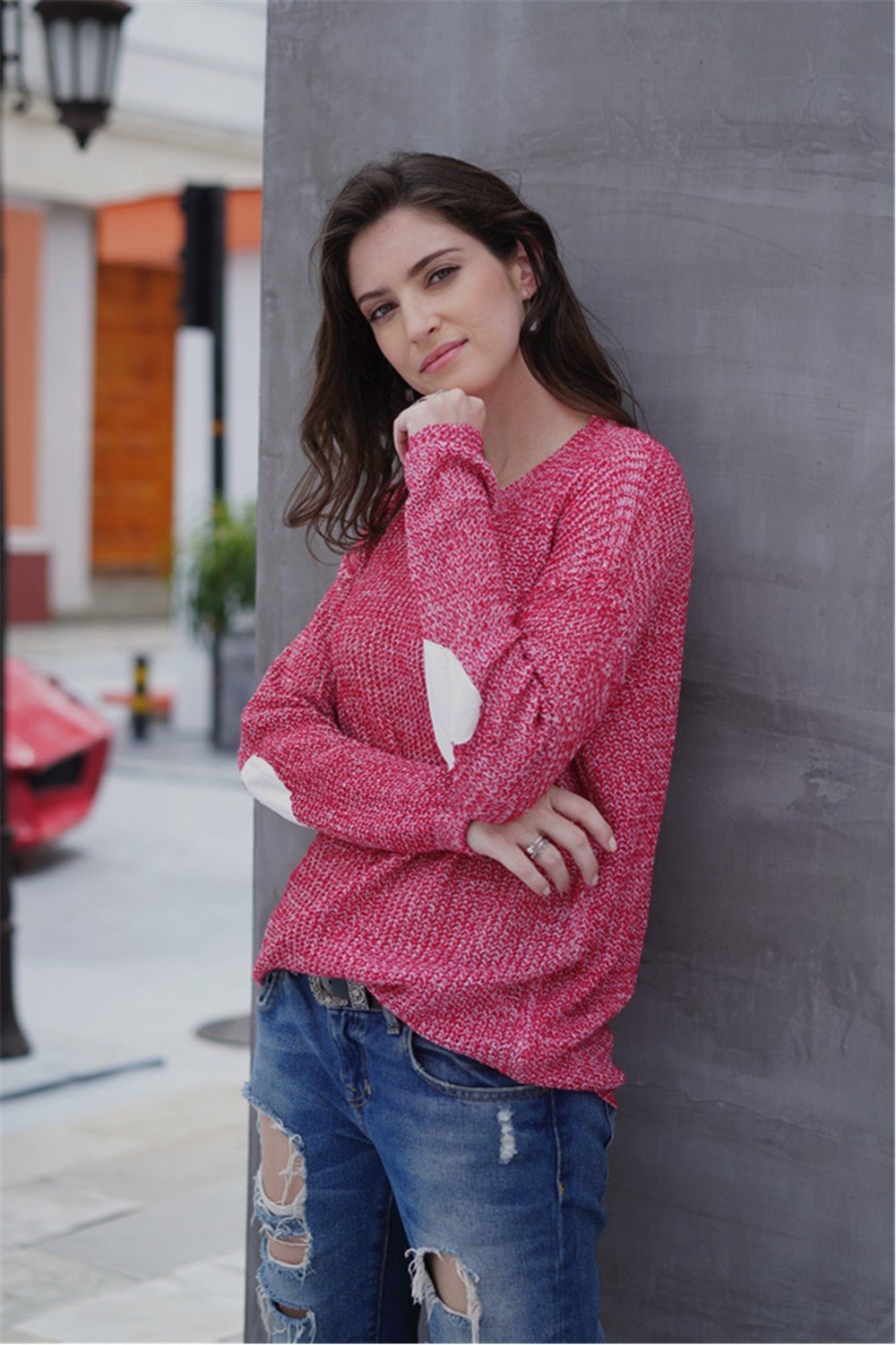 Dam Stickad Tröja Avslappnad Mjuk Akryl-5