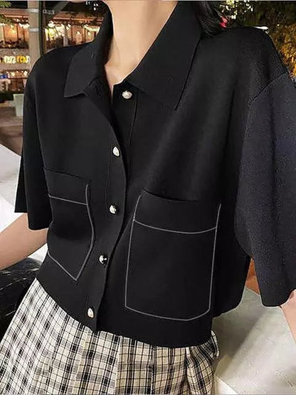 Variant image for Dam Kortärmad Skjorta Lätt Polyester Blus för Avslappnad Stil-17