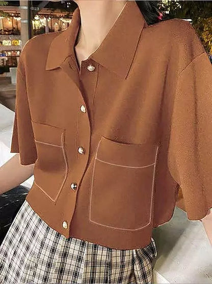Variant image for Dam Kortärmad Skjorta Lätt Polyester Blus för Avslappnad Stil-9
