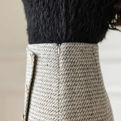 Kvinnors Minikjol Hög Midja Ull Klassisk Silhuett-4