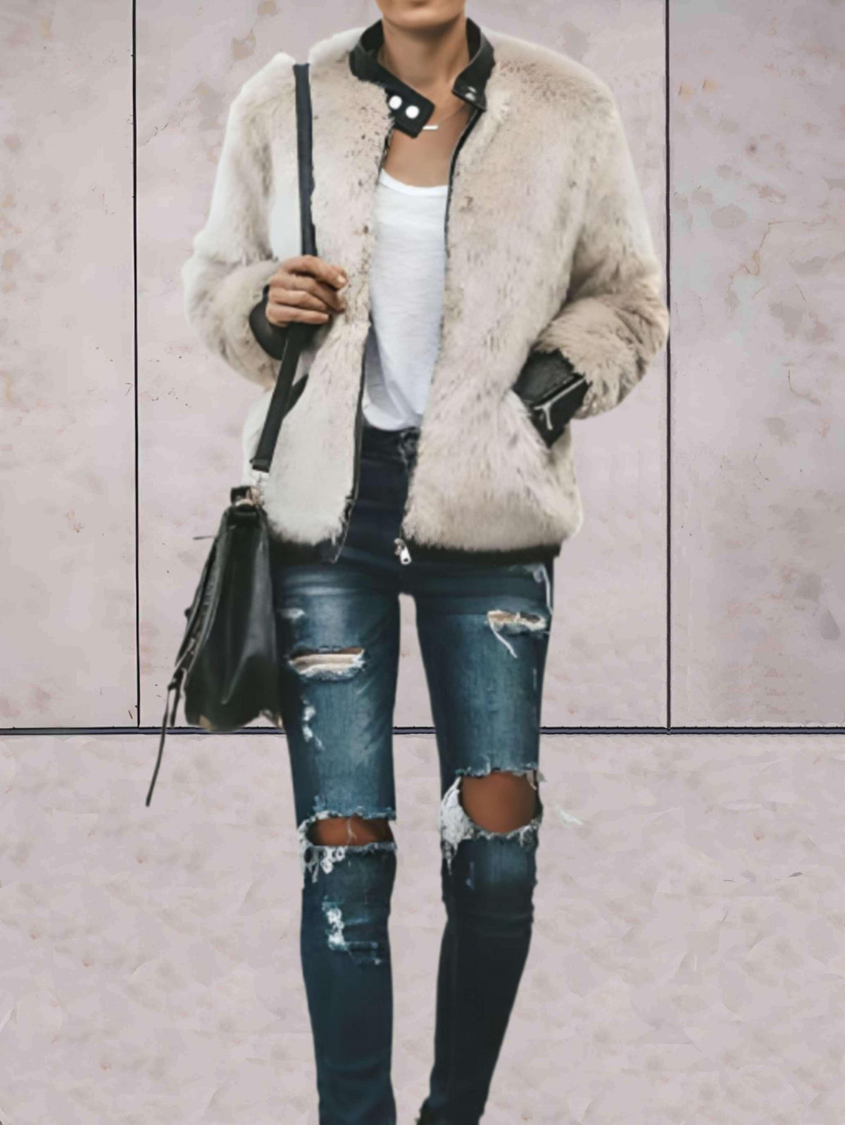 Variant image for Damenjacke Runder Ausschnitt Synthetischer Pelz Warm und Trendy Jacke für Damen-1