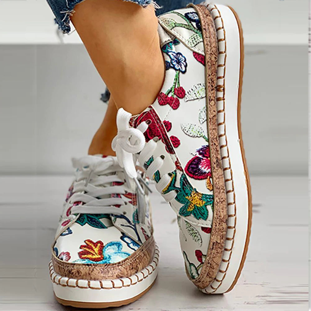 Dam Sneakers Blommönster Mjuk Textil Trendiga Skor-2