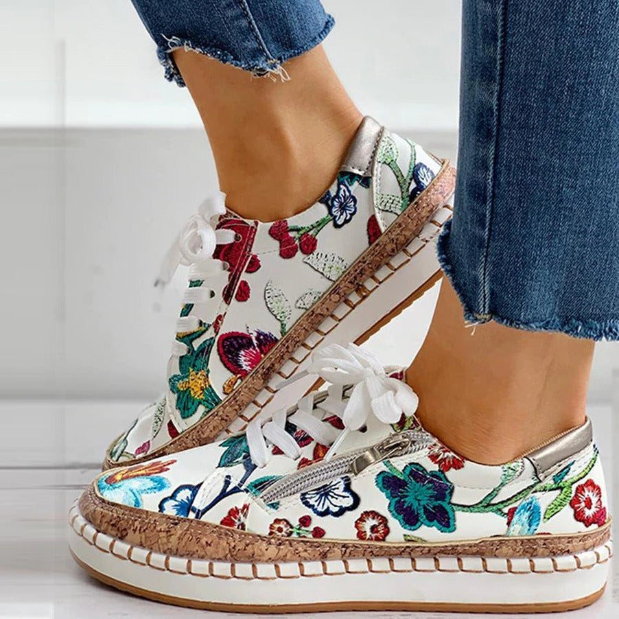 Dam Sneakers Blommönster Mjuk Textil Trendiga Skor-3