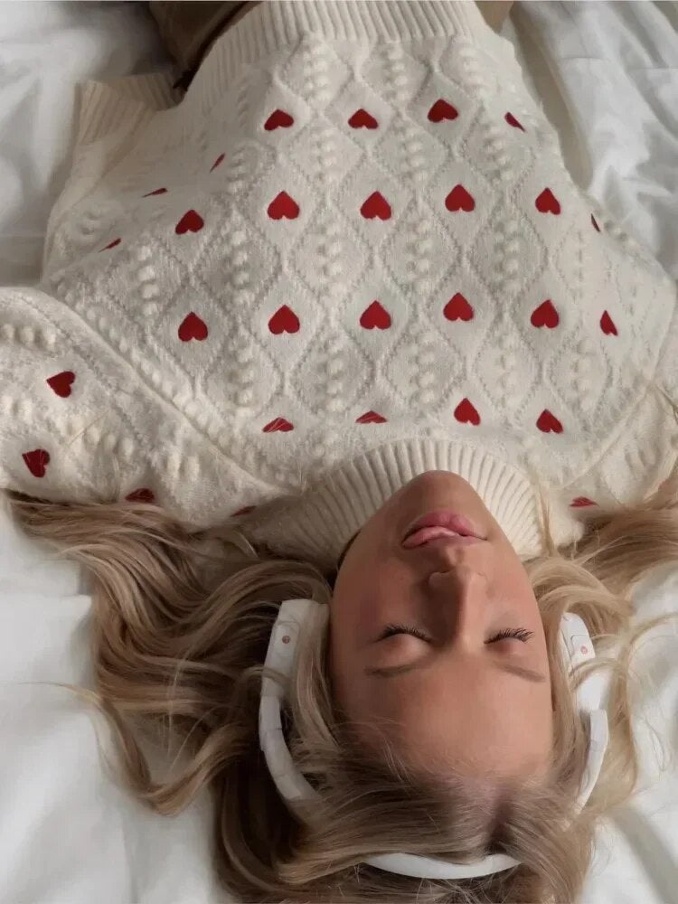 Dam Pullover Hjärta Design Polyester Bomull-3