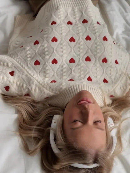 Dam Pullover Hjärta Design Polyester Bomull-3