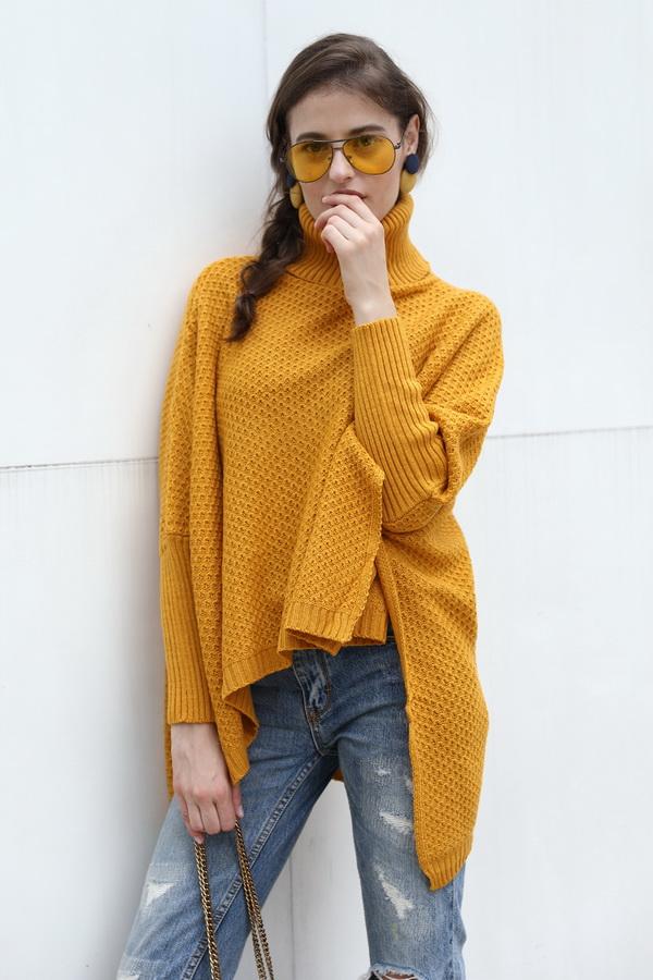 Dam Tröja Hög Krage Oregelbunden Akryl-4