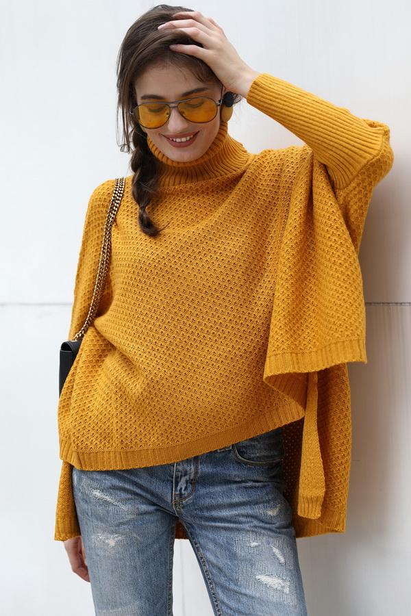 Dam Tröja Hög Krage Oregelbunden Akryl-3