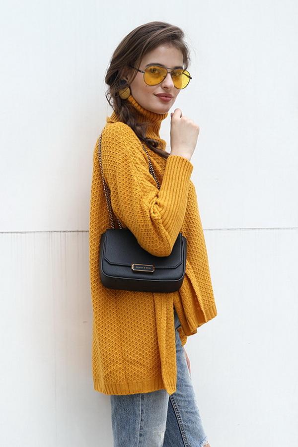 Dam Tröja Hög Krage Oregelbunden Akryl-5