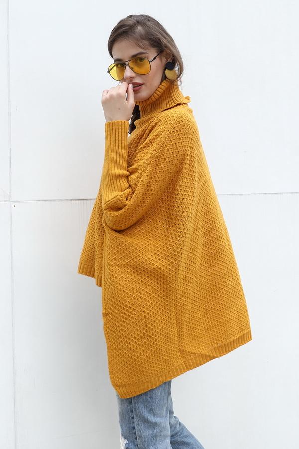 Dam Tröja Hög Krage Oregelbunden Akryl-6