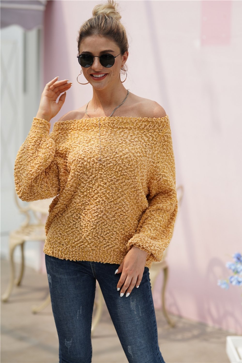 Dam Långärmad Tröja Enfärgad Akryl Tidlös Stil-3