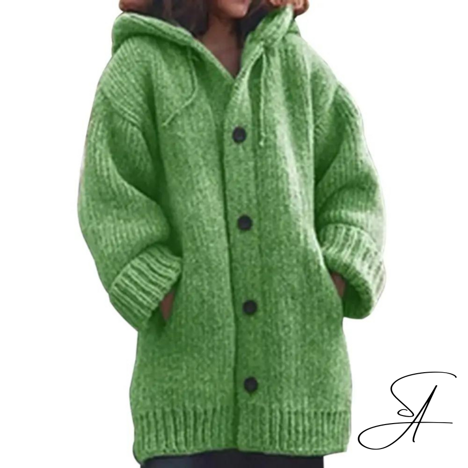 Dam Höstkardigan Med Huva Stickad Akryl-4