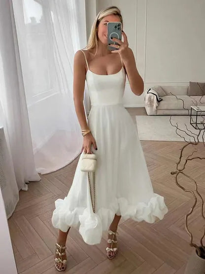 Variant image for Kvinnors A-linjeformad Aftonklänning Spaghettirem Polyester Rynkor-5