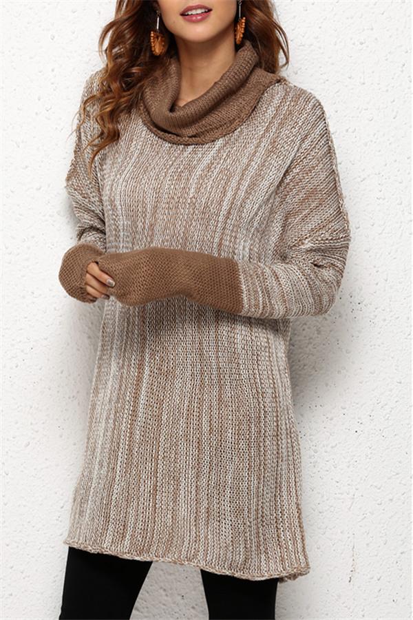 Stickad Dam Turtleneck Tröja Avslappnad Polyester 3