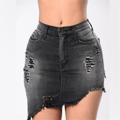 Asymmetrisk Jeanskjol Dam med Slitningar – Kort Denimkjol med Hög Midja och Praktiska Fickor 7