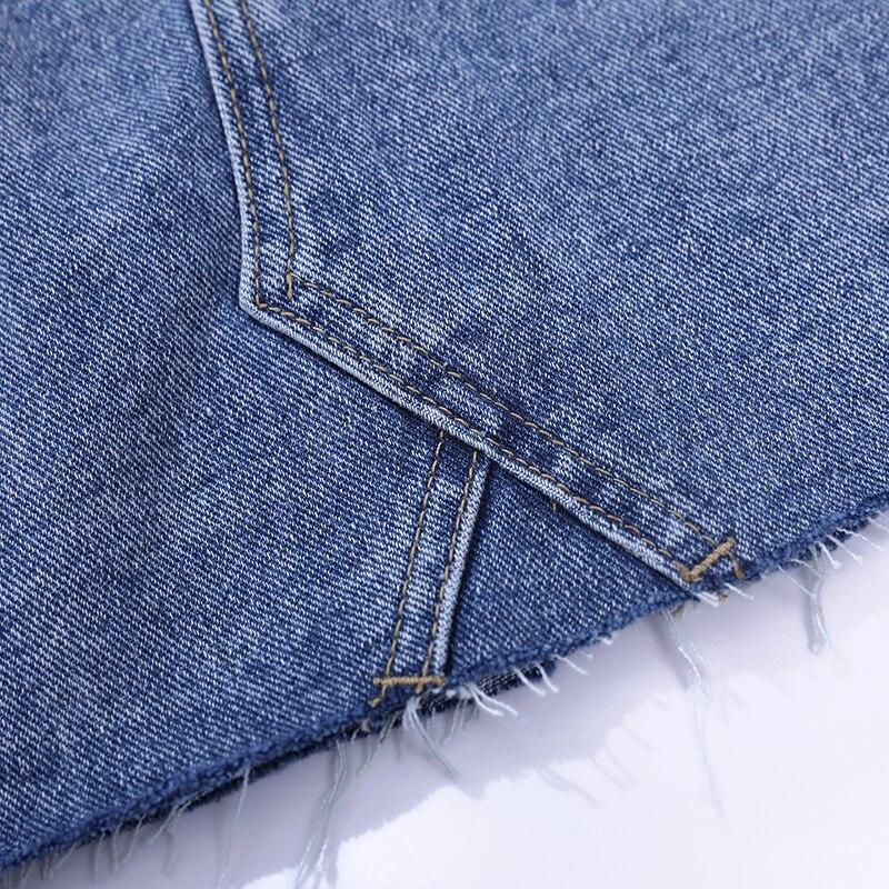 Dam Mini Jeanskjol Riven Denim Trendig Tight Passform 2