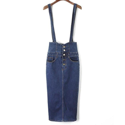 Dam Jeanskjol Midi Längd Blyertspenna Denim med Funktionella Fickor-2