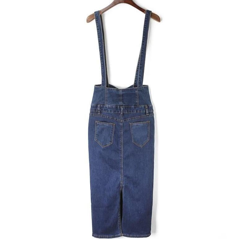 Dam Jeanskjol Midi Längd Blyertspenna Denim med Funktionella Fickor-3